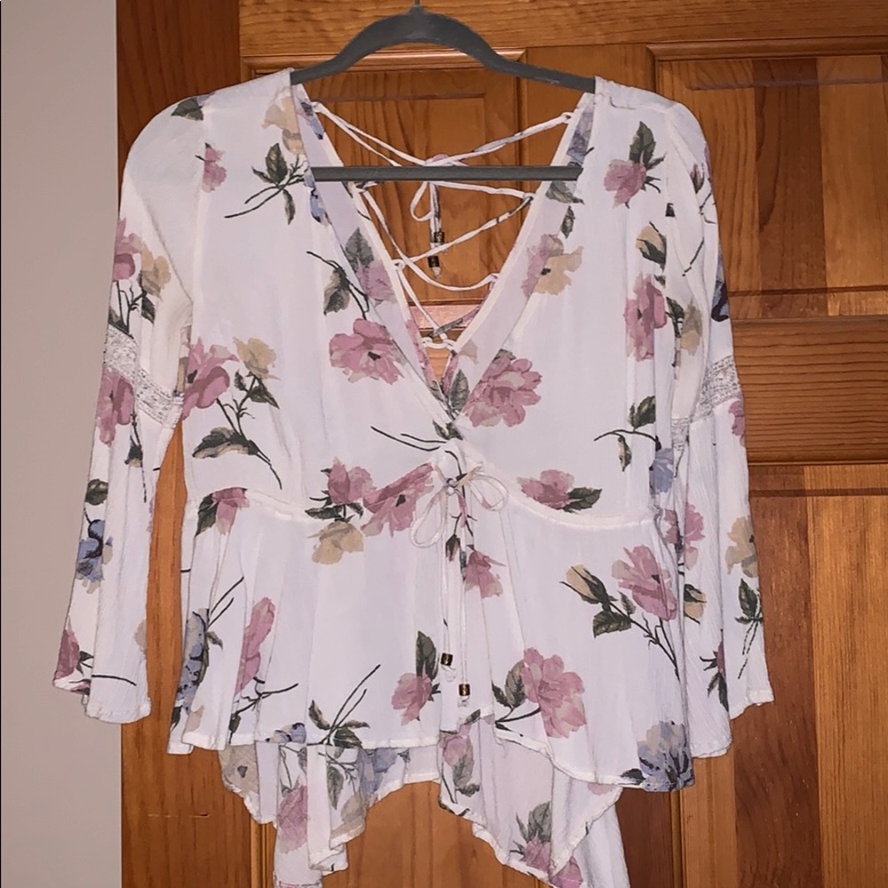 v-neck blouse with bell sleeves